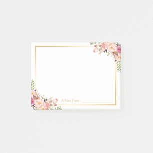 Elegantes, rosa, florales Dekor mit Goldrahmen Post-it Klebezettel