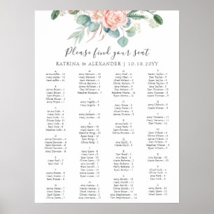 Elegantes rosa, florales, einfaches Hochzeitsdiagr Poster