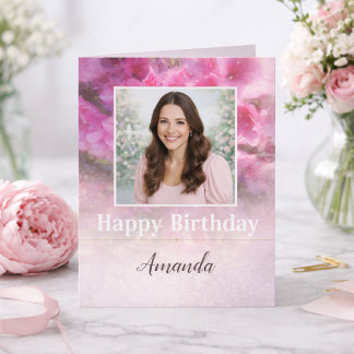 Elegantes rosa florales Foto Geburtstag für Sie Karte
