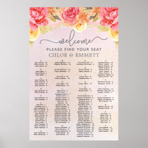Elegantes rosa, florales Gold Hochzeitsdiagramm Poster