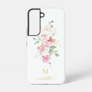 Elegantes rosa florales goldenes Skript Monogramm Samsung Galaxy Hülle
