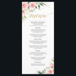 Elegantes, rosa, florales goldfarbenes Hochzeitsme Menükarte<br><div class="desc">Elegantes Rosa Blütengold Hochzeitsmenü,  Kontaktieren Sie mich für passende Artikel oder für die Anpassung,  Blush Rose ©</div>