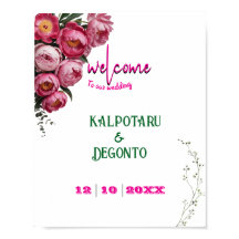 Elegantes rosa florales Hochzeits-Willkommensschil