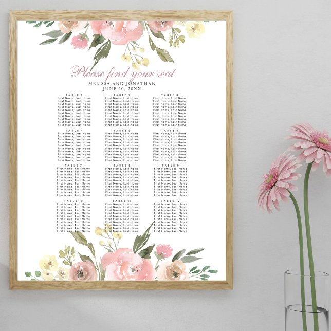 Elegantes, rosa, florales Hochzeitsdiagramm Poster (Von Creator hochgeladen)
