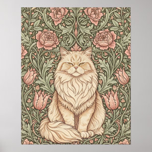 Elegantes rosa florales Katzenposter William Morri Poster
