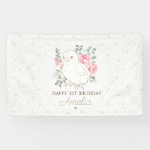 Elegantes rosa florales Küken-Geburtstagsbanner Banner