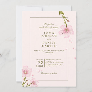 Elegantes rosa florales minimalistisches Hochzeits Einladung