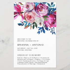 Elegantes, rosa florales, modernes Hochzeitsprogra Flyer
