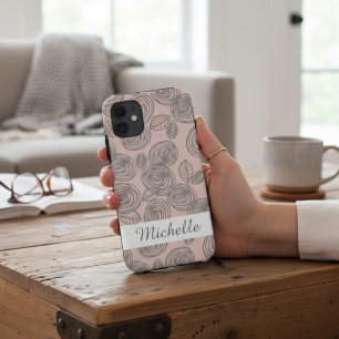 Elegantes rosa florales Monogramm Case-Mate iPhone Hülle