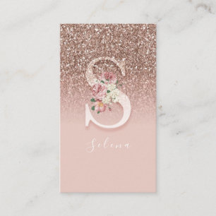Elegantes rosa florales Monogramm Initiale goldene Visitenkarte