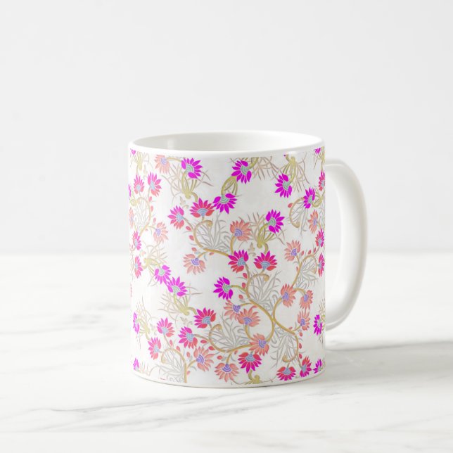 Elegantes rosa, florales, nahtloses Muster Kaffeetasse (VorderseiteRechts)