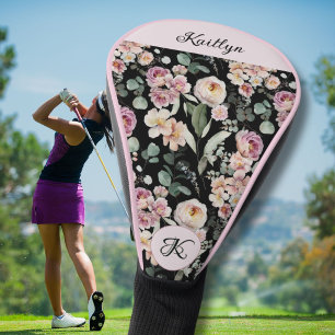 Elegantes rosa florales Namensmonogramm Golf Headcover