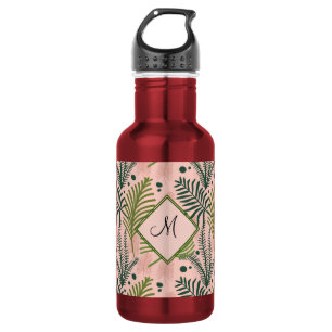 Elegantes rosa florales Natur Botanisches Monogram Edelstahlflasche