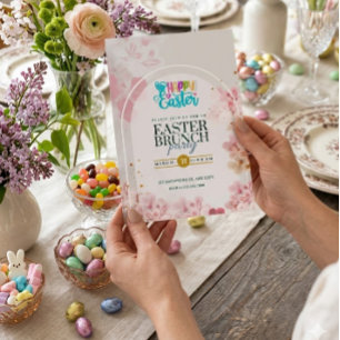 Elegantes rosa florales Osterbrunch Frühlingsgar Einladung