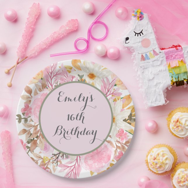 Elegantes, rosa, florales Party Pappteller (Party)