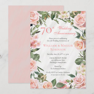 Elegantes rosa, florales Party zum 70. Hochzeitsta Einladung