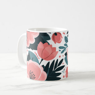 Elegantes rosa, florales und tiefgrünes Blätter Kaffeetasse