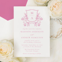 Elegantes rosa florales Wappen Monogramm Hochzeit