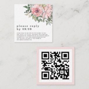 Elegantes Rosa Florals QR Code Wedding RSVP Begleitkarte