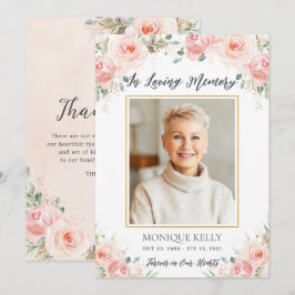 Elegantes Rosa Foto Beerdigung Gedenkstätte Dankeskarte