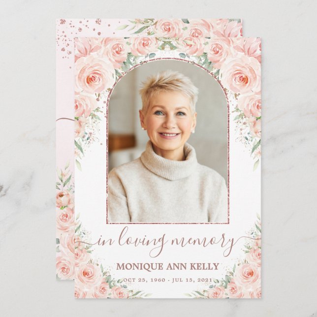Elegantes Rosa Foto Beerdigung Gedenkstätte Dankeskarte (Vorne/Hinten)