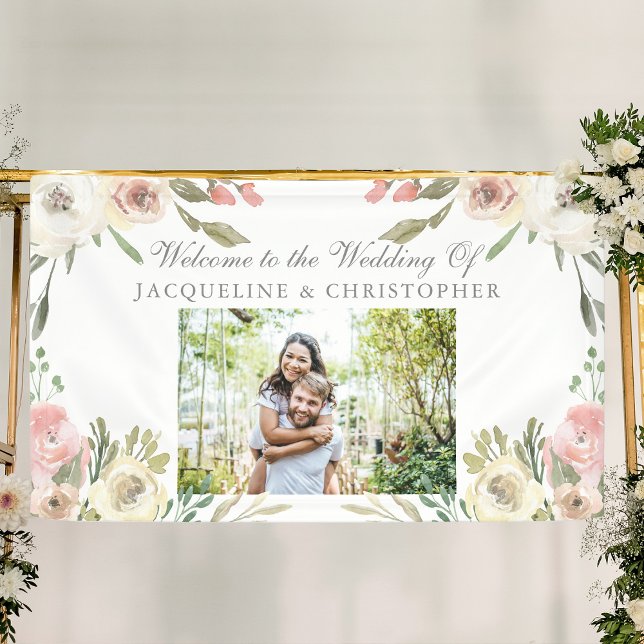 Elegantes Rosa Foto Hochzeit Begrüßung Banner (Von Creator hochgeladen)