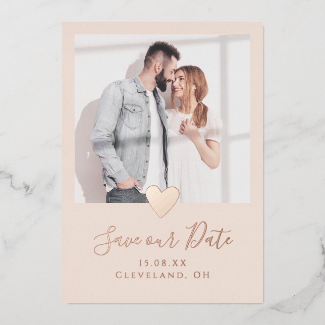 Elegantes rosa Foto Save the Date Real Rose Gold Folieneinladung (Vorderseite)