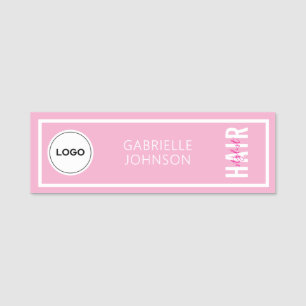 Elegantes rosa Friseur-Logo-Salon-Mitarbeiter-Name Namensschild