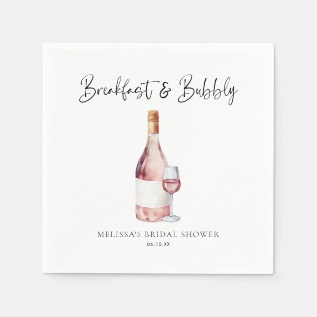 Elegantes rosa Frühstück & Bubbly Brautparty Serviette (Vorderseite)