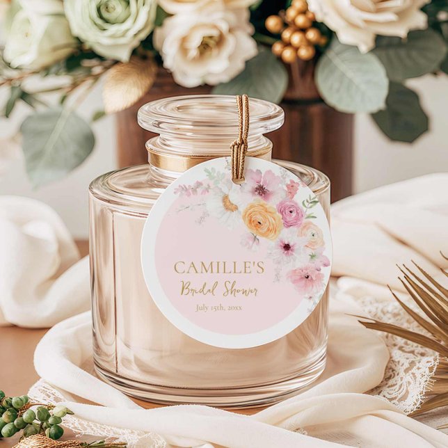 Elegantes Rosa Garden Brautparty Geschenkanhänger (Pink Floral Bridal Shower Favor Tag)