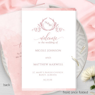 Elegantes, rosa gefaltetes Hochzeitsprogramm