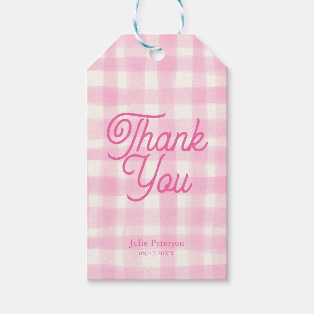 Elegantes rosa Gingham-Dankeschön-Tag | Mädchen-Ge Geschenkanhänger (Vorderseite)