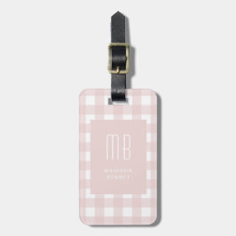 Elegantes rosa Gingham-Monogramm Gepäckanhänger