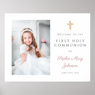 Elegantes Rosa Girl Foto Erste Kommune Willkommen Poster