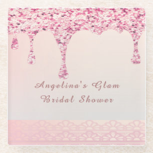 Elegantes Rosa Glam Glitzer Tropfen Brautparty Glasuntersetzer