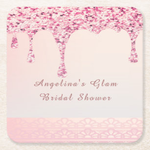 Elegantes Rosa Glam Glitzer Tropfen Brautparty Rechteckiger Pappuntersetzer