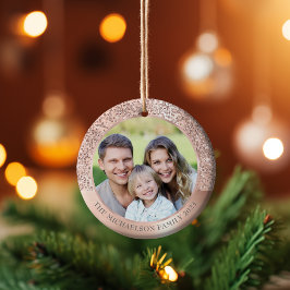 Elegantes Rosa Glitzer Foto Metallic Keramik Ornament