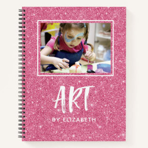 Elegantes rosa Glitzer Foto Sketchbook mit Name Nr Notizbuch