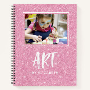 Elegantes rosa Glitzer Foto Sketchbook mit Namen Notizbuch