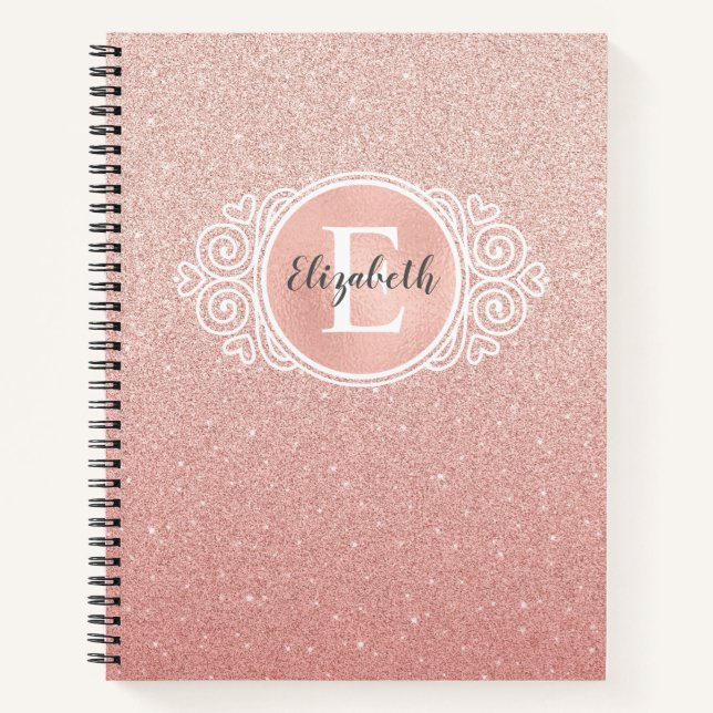 Elegantes rosa Glitzer Monogram Name Sketchbook Notizbuch (Vorderseite)