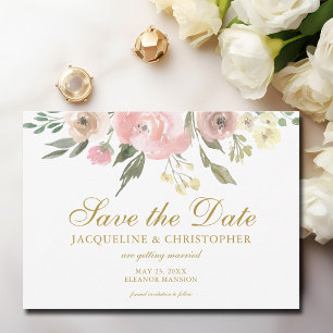 Elegantes Rosa Gold Floral Foto Save the Date