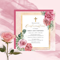 Elegantes Rosa | Gold Floral Frame Girl Confirmati