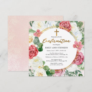 Elegantes Rosa Gold Floral Frame Girl Confirmati Einladung
