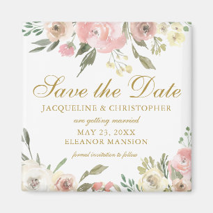 Elegantes Rosa Gold Floral Save the Date Magnet