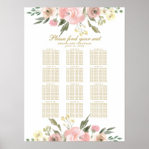 Elegantes Rosa Gold Floral Wedding Chart Poster