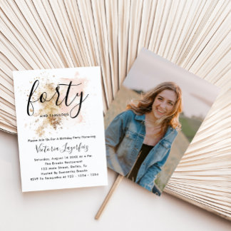 Elegantes Rosa & Gold Foto 40. Geburtstag Party Einladung