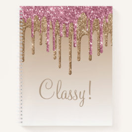Elegantes Rosa & Gold Glitzer Klassisches Script G Notizbuch