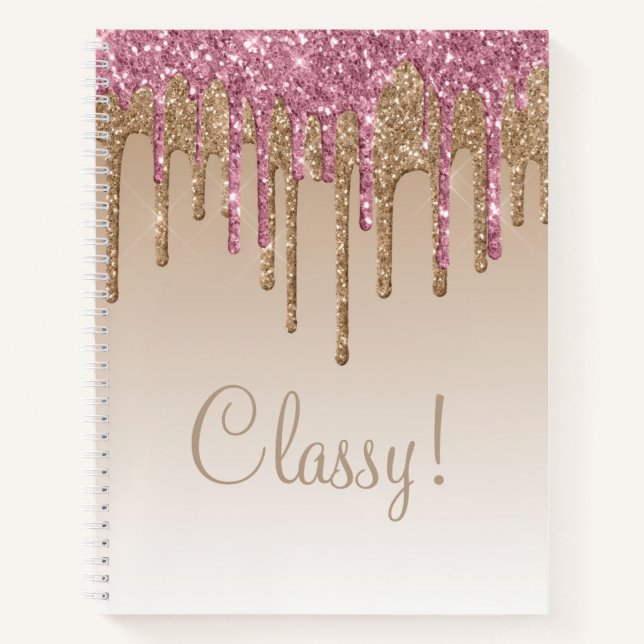 Elegantes Rosa & Gold Glitzer Klassisches Script G Notizbuch (Vorderseite)