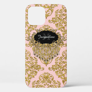Elegantes Rosa Gold Glitzer Scrolls Vintages Monog Case-Mate iPhone Hülle