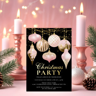 Elegantes Rosa Gold Ornamente Weihnachten Party Folieneinladung